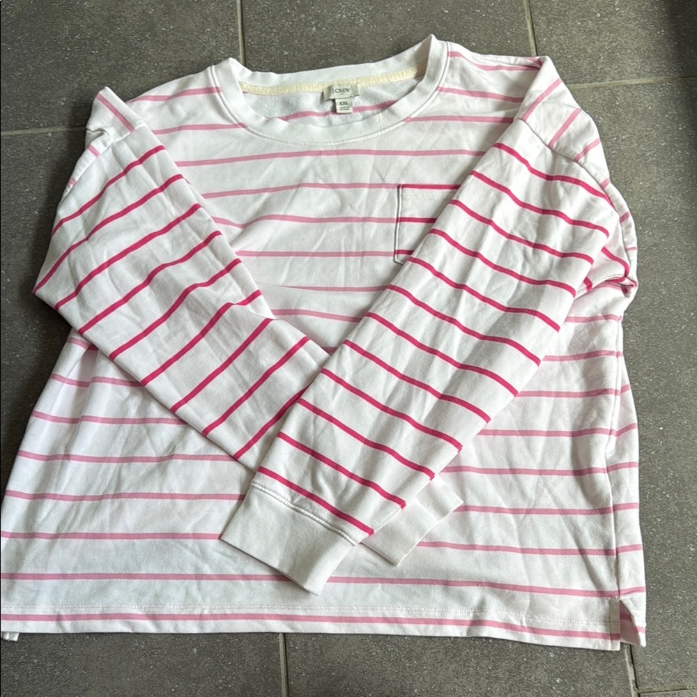 Women’s White & Pink Striped Lightweight Sweatshirt with Pocket